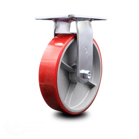 Service Caster 8 Inch Heavy Duty Red Poly on Cast Iron Rigid Caster with Roller Bearing SCC SCC-35R820-PUR-RS